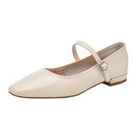 妙丽（Millies）舒适羊皮软面法式玛丽珍鞋女皮鞋平底浅口百搭软底单鞋 米白 37 