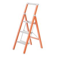 肯泰(KENTAI)梯子家用折叠人字梯伸缩楼梯室内多功能加厚铝合金三步梯A4-C2 【2024升级带扶手】活力橙 2步梯