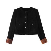 晚白2025年春款时尚简约休闲上衣气质短款百搭通勤外套女 黑色 M