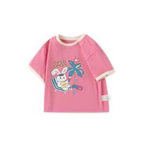 巴拉巴拉儿童T恤男童短袖撞色2024夏装女童宝宝上衣纯棉卡通208224117205 粉红60036 130cm
