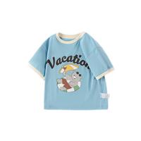 巴拉巴拉儿童T恤男童短袖撞色2024夏装女童宝宝上衣纯棉卡通208224117205 冰蓝80902 120cm