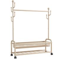 圣诺依琳 晾衣架落地卧室挂衣架带筐可移动晾衣杆多功能收纳架 双100白 双层100白【置物网篮款】带滚轮