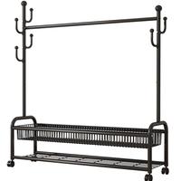 圣诺依琳晾衣架落地卧室挂衣架带筐可移动晾衣杆多功能晒衣收纳架 单60黑