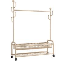 圣诺依琳晾衣架落地卧室挂衣架带筐可移动晾衣杆多功能晒衣收纳架 双60白 双层60白【置物网篮款】带滚轮