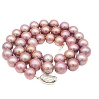 滴水成珠南珠世家正圆形淡水珍珠项链璨优雅优质珍珠套装母亲节 12-13mm紫色珍珠