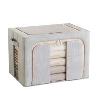 沃尊衣服收纳箱布艺大容量超大衣物整理盒羽绒服收纳袋衣物被子百纳箱 66L灰条纹-涤棉布 1个装:双视窗可视/加厚面料