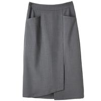 尚都比拉时髦高质感不对称开叉都市轻熟不规则高腰包臀裙 灰色 M 