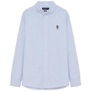 TEENIE WEENIE Men小熊男女同款衬衫2025春季撞色条纹简约休闲上衣 蓝色 M 170