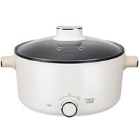 LOTOR电煮锅多功能电炒锅家用一体宿舍小电锅多用途电蒸锅煮面泡面 4L 白色不沾蒸笼款
