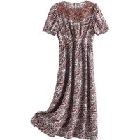 帕罗(PALUOPO)连衣裙碎花真丝短袖刺绣透气中长款夏季气质A字裙子 花色 L (165/88A)