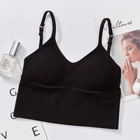 夏季透气吊带纯色背心女内搭带胸垫打底内衣 黑色+白色 (两件装) F