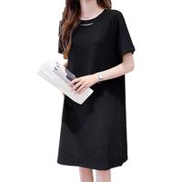 显瘦连衣裙女春夏遮肚子直筒气质时尚纯色休闲T恤裙小个子百搭