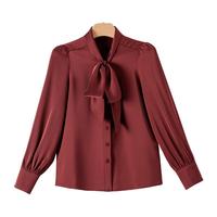 晚白安可拉红设计感系带衬衫女2025春季气质通勤淑女百搭衬衣上衣 暗红色 S