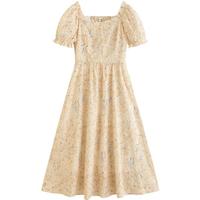 茵曼法式重工镂空刺绣连衣裙2025夏季女装气质打揽无袖裙子 黄花色 XL