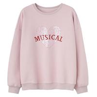 BASIC HOUSE/百家好爱心亮片印花卫衣女2024秋季甜美圆领打底衫 粉色 S