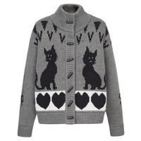 BASIC HOUSE/百家好慵懒风印花圆领毛衣外套女2025春软糯毛开衫 灰色 L