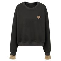 BASIC HOUSE/百家好美式爱心印花圆领卫衣女2025春拼接显瘦打底衫 灰绿色 L