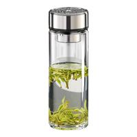 万象（WANXIANG）加厚单层玻璃杯男士大容量便携式车载带滤网茶杯高档商务办公水杯 U451R-星空银-420ml