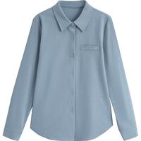 初语复古磨毛衬衫2024女小个子秋季衬衣开衫杏色翻领长袖上衣 浅蓝色 S