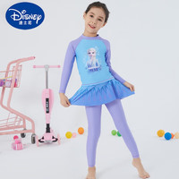 迪士尼（Disney）儿童泳衣女孩艾莎公主泳装长·袖长裤速干连体防·晒温泉游泳衣 裙裤款艾莎 分体上衣裙裤 M 8【身高100-110C】