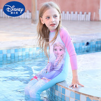 迪士尼（Disney）儿童泳衣女孩艾莎公主泳装长·袖长裤速干连体防·晒温泉游泳衣 纱裙艾莎 连体 M 16【身高140-150C】
