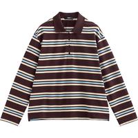 初语撞色条纹POLO领T恤女2025夏季落肩一手长休闲上衣 杏咖条纹【4/6】 L