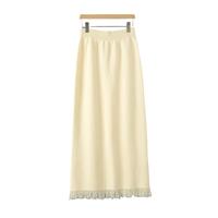 晚白【直降】时尚简约气质半裙休闲纯色流苏温柔半身裙 奶黄色 L