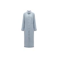 格雷系简约长袖衬衫裙女夏舒适气质通勤两穿连衣裙 FR0048