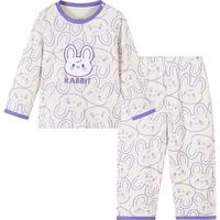 纤丝鸟（TINSINO）儿童睡衣套装女童纯棉家居服中小童四季空调服童装 可爱线条兔