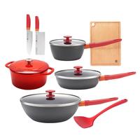 双立人(ZWILLING)锅具套装平底锅煎锅家用不粘锅炒菜锅珐琅锅蒸锅奶锅厨具锅具全套 锅刀套装 9件套
