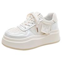 EXULL依思Q女鞋秋冬百搭休闲鞋厚底增高透气小白鞋学院风简约舒适板鞋女 米白色 39