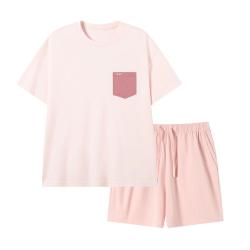 京东京造 10A抗菌纯棉睡衣女短袖套装25春夏家居服粉色L