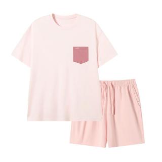京东京造 10A抗菌纯棉睡衣女短袖套装25春夏家居服粉色L