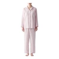 無印良品 MUJI(無印良品 )女式无侧缝双层纱织睡衣家居服套装4S浅粉红色格纹 L