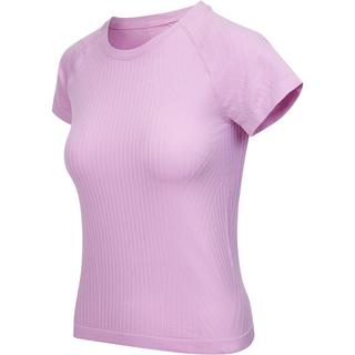 凡圣瑜伽上衣条纹一体织短袖女高弹无缝专业瑜伽服跑步t恤F13309 山茶白 XL