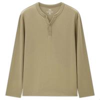 佐丹奴 亨利衫男纯棉纯色打底衫男士亨利领长袖T恤男01024821 M 04雪花深灰