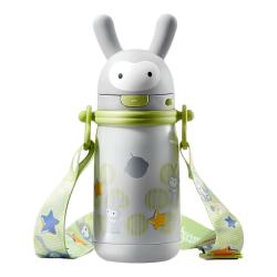 babycare 萌萌兔儿童保温杯婴幼儿宝宝水杯吸管杯学饮杯外出水壶儿童水杯 赠直通吸嘴-背带款 星屑灰 450ml