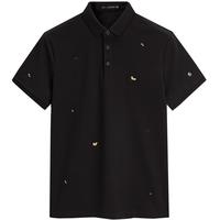 太平鸟男装polo衫【凉感】 休闲索罗娜刺绣短袖 黑色 S