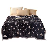 洁丽雅(Grace)毛毯冬天加厚拉舍尔毛毯 双层保暖毯子空调毯 黑三角180*220cm6斤