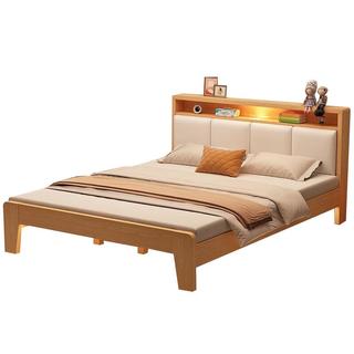 炫元床实木床现代简约轻奢家用双人床主卧简约时尚大床 橡木色实木床+软靠+5cm床垫 1.5*2米