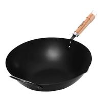 RIVER LIGHT 日本极牌炒锅 无涂层精铁锅36cm炒菜锅煎炒锅家用  -北京锅｜木盖 36cm
