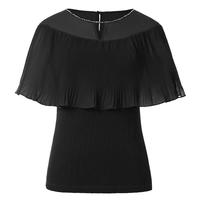 珂莱蒂尔2025年夏季黑色醋酸荷叶边V领短袖衬衣女时尚优雅上衣 黑色 2XL