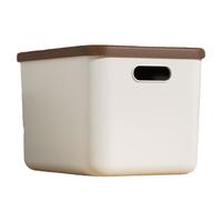 希维思 SIVASS桌面杂物收纳盒家用零食玩具储物筐带盖收纳箱整理箱宿舍置物盒子 1个装【奶油棕-特大号】防尘加厚