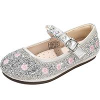 百丽童鞋女童公主鞋2025春季宝宝鞋小女孩水晶单鞋儿童时尚小皮鞋 银色 27 脚长16.4-17cm