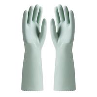 美家日记冬季加长型保暖植绒手套 洗碗手套 防滑耐磨手套 苹果绿*1双装