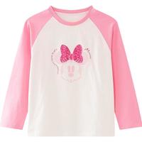 迪士尼（DISNEY）女童儿中大童插肩长袖T恤圆领舒弹柔打底上衣25春DB431AE09粉160 冰莓粉-米妮