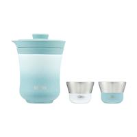 膳魔师(THERMOS)茶旅套装户外露营旅行茶具便携办公保温茶壶茶杯TCMU 【冰花漆304不锈钢】豆青