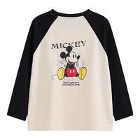 迪士尼（DISNEY）男女童长袖T恤圆领棉质儿中大童插肩打底上衣25春DB331AE09黑110 碳黑-米奇