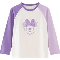 迪士尼（DISNEY）女童儿中大童插肩长袖T恤圆领舒弹柔打底上衣25春DB431AE09紫110 灰紫-米妮