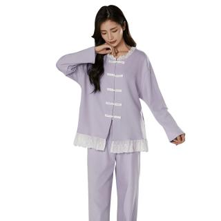 猫人【100%纯棉】女士睡衣女春夏长袖睡衣新中式高级感开衫家居服套装